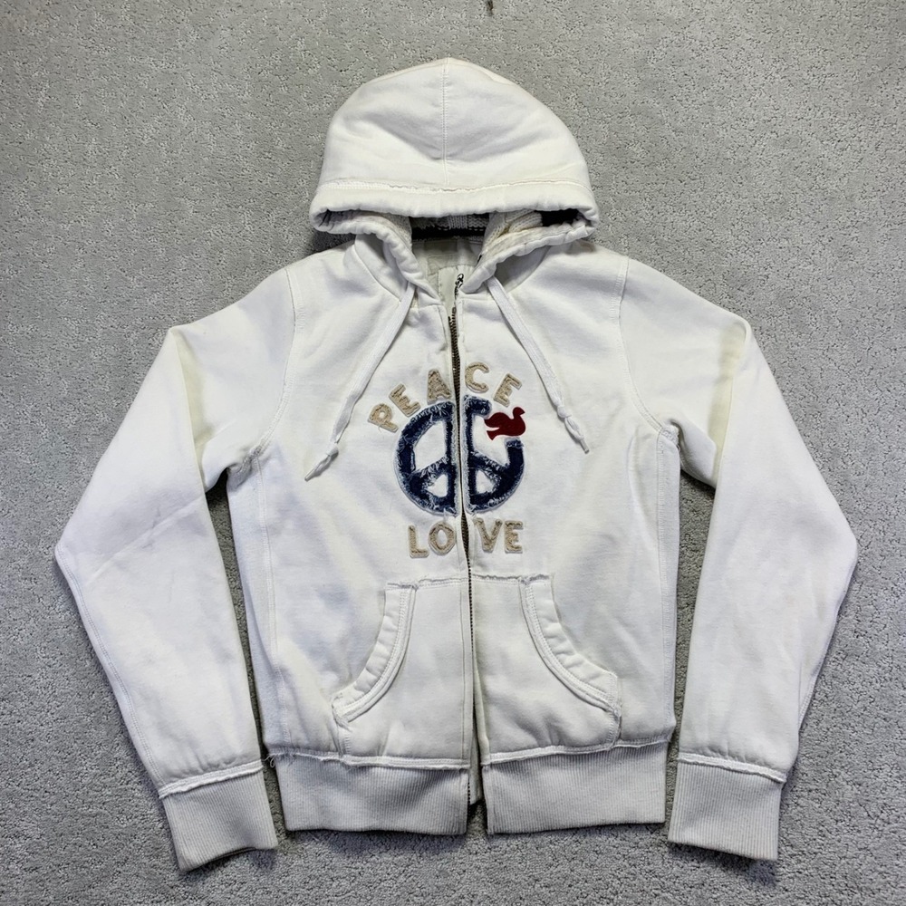 Freedom 2 Be Hoodie Kids XL Peace Love Zip Up Knit Lined Cream Brown No Zipper